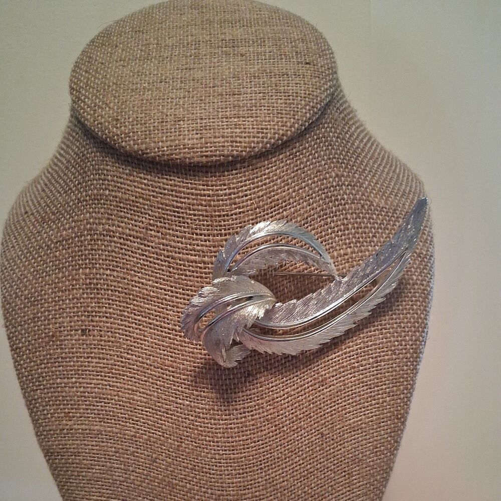 Large Sarah Coventry Vintage Silver Leaf Brooch Pin (SIGNED)